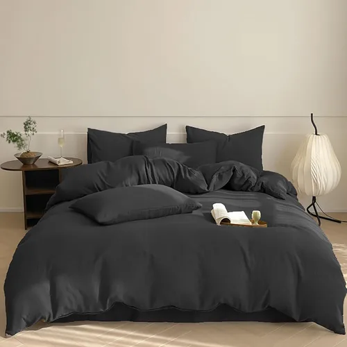 Vista 28 de Luxlovery Juego de edredón verde militar, juego de ropa de cama individual, minimalista, suave, transpirable y moderno, para todas las estaciones