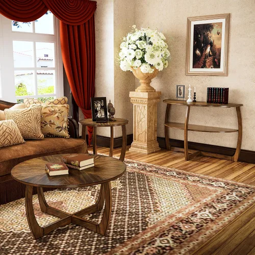 Vista 5 de PADMA HOUSE - Mesa auxiliar redonda de madera con patas curvas, mesa única de copo de nieve Brown Walnut Wood Tabletop & Legs, 23.6"D x 21.7"H