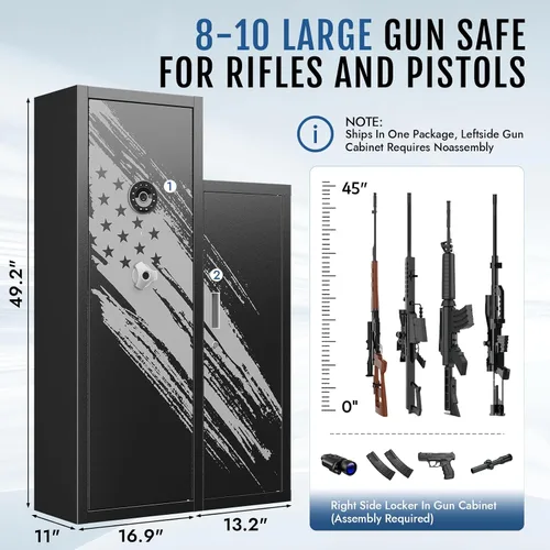 Vista 2 de KAER Caja fuerte para armas de 8 a 10, caja fuerte grande para rifles y pistolas, acceso rápido para rifle de pistola para el hogar y armario