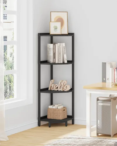 Vista 7 de Hzuaneri - Estantería de esquina, estante de libros de esquina, unidad de estante de almacenamiento con marco de metal, soporte para plantas