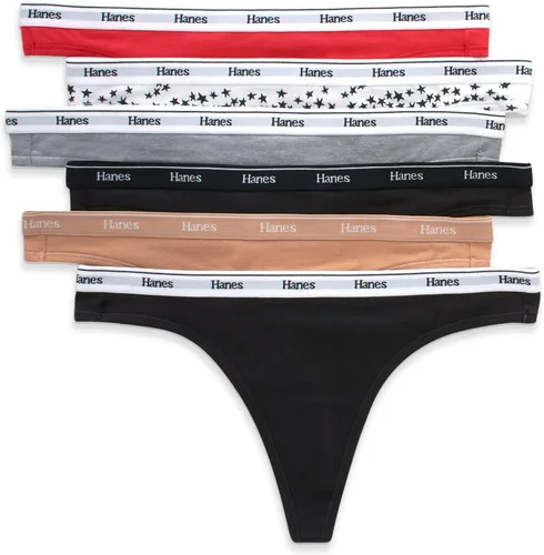 Vista 5 de Hanes Women's Originals Thong Panties, Breathable Stretch Cotton Underwear, Assorted, 6-Pack