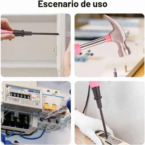 Vista 4 de Juego de herramientas rosa de 13 piezas, mini caja de herramientas para mujeres. Kit de herramientas para el hogar con caja de herramientas