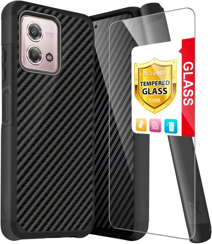 Vista 11 de TJS - Funda compatible con Motorola Moto G Stylus 4G 2023 (negro) with Tempered Glass Screen Protector Dual Layer Hybrid Magnetic Support