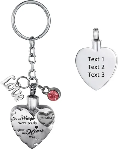 Vista 18 de Joyería de cremación de acero inoxidable con texto en inglés "Your Wings were Ready but My Heart was Not Memorial", llavero de urna para cenizas