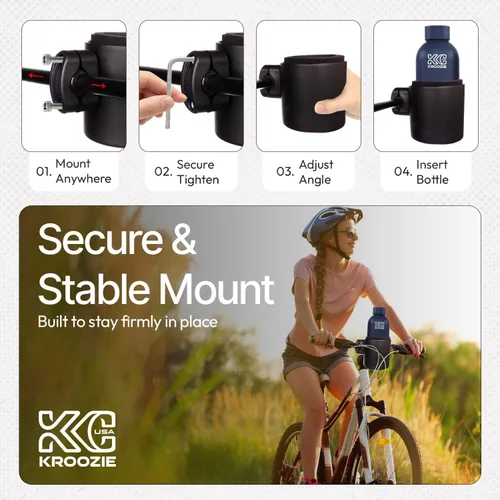 Vista 3 de Kroozie Stealth - Soporte para botella de bicicleta – Resistente portavasos de acero inoxidable para bicicleta para manillar – Para barras