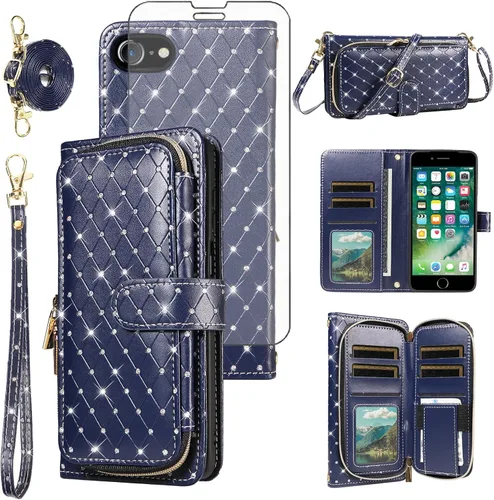 Vista 185 de Funda para teléfono iPhone 6 6S con cremallera y protector de pantalla con protector de pantalla, correa de cordón cruzado, ranura para iPhone 6 Six