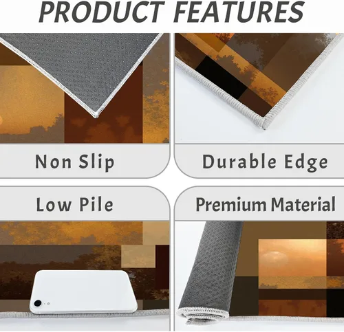 Vista 5 de Kitchen Mats for Floor 2 Piece Set Retro Sunset Forest Non Slip Kitchen Rugs Washable Abstract Geometry Floor Mats Rust Brown Area Rug Runner for
