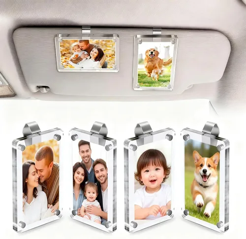Vista 8 de 2 soportes para fotos de automóvil para visera solar – Clip magnético de 2.4 x 3.5 pulgadas para visera de automóvil, pantalla de fotos horizontal