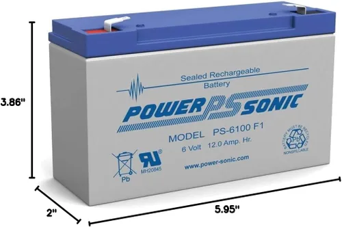 Vista 3 de Power Sonic PS-6100F1-6 voltios/12 amperios hora sellada batería de plomo ácido con conector rápido 0.187 (2)