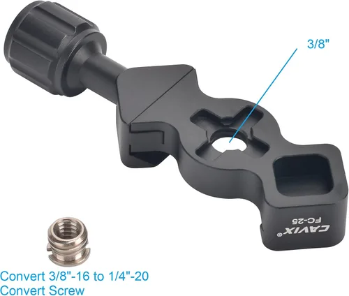 Vista 2 de CAVIX Abrazadera de liberación rápida estilo hueso de pescado FC-25 con adaptador de tornillo de 3/8"-1/4" para cabezal de trípode compatible