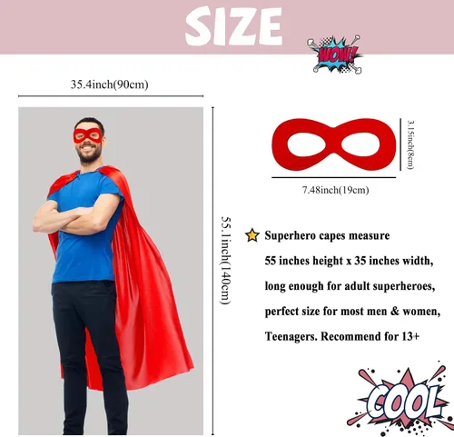 Vista 6 de D.Q.Z Adults Superhero Capes and Masks Bulk for Women Men Super Hero Costumes Halloweem Spirit Day Party Favors, 10 Pack