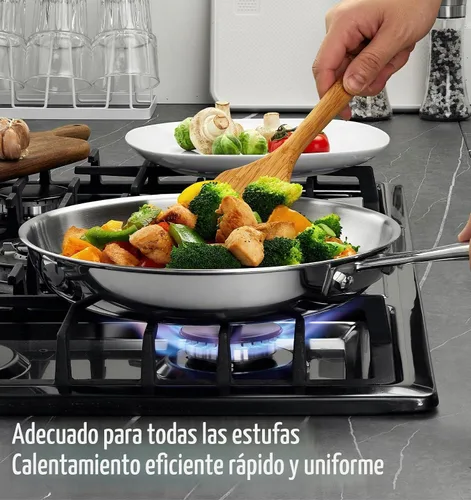 Vista 3 de KOCH SYSTEME CS Sartén de acero inoxidable de 12 pulgadas, sartén de acero inoxidable de tres capas con mango resistente al calor, sartén no tóxica