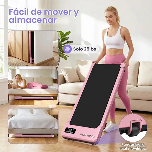 Vista 8 de ANCHEER Walking Pad with Vibration Plate: Under Desk Treadmill with Incline Girly Pink