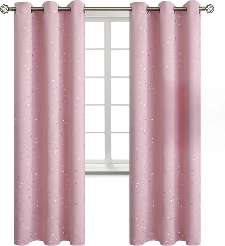 Vista 33 de BGment Cortinas opacas para dormitorio infantil, con aislamiento térmico, con ojales, estampado de estrellas plateadas, cortinas para oscurecer