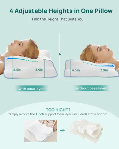 Vista 3 de Almohada cervical ajustable para el cuello, almohada ortopédica de contorno ergonómica refrescante, almohadas de cuello de espuma viscoelástica