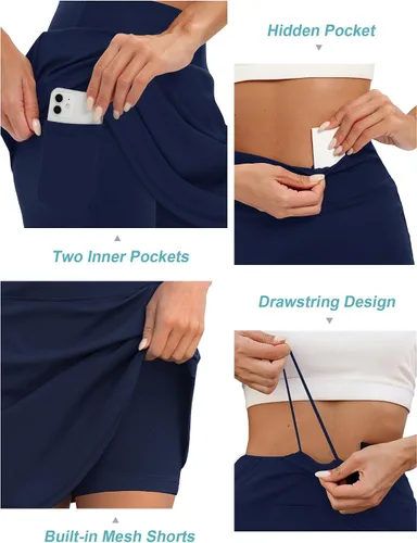 Vista 4 de LouKeith Falda pantalón de 19 pulgadas hasta la rodilla para mujer, faldas de tenis, faldas de golf atléticas, falda de entrenamiento casual