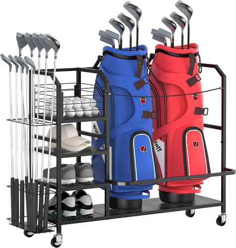 Vista 8 de Golf Bag Storage Organizer for Garage, Single Golf Bag Garage Organizer with Golf Club Rack, Shoe Shelves & Ball Storage, Rolling Golf Storage Rack