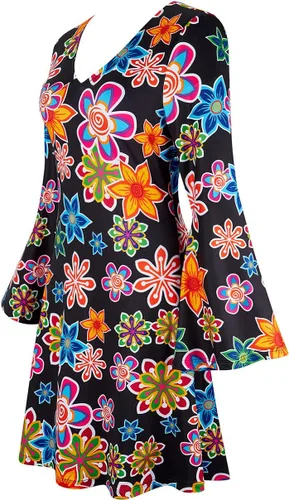 Vista 2 de Haorugut Disfraz de discoteca de los años 70 con diadema para mujer, traje hippie 33025 Negro