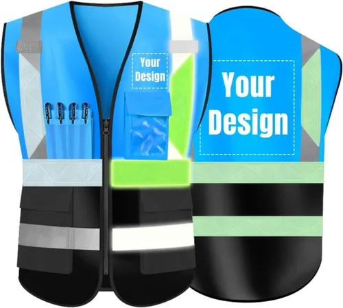Vista 36 de Chaleco de seguridad de alta visibilidad Personaliza tu logotipo chaleco de seguridad protector, Negro