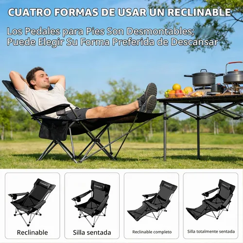 Vista 4 de Zero Gravity - Silla de camping reclinable con almohada acolchada, soporte para tazas, bolsillo de almacenamiento y bolsa de transporte, sillón