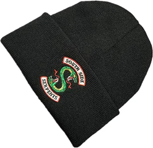 Vista 2 de CIVFCRT Jughead Jones Hat TV Movie Fashion Adult Riverdale Beanie Cap Winter Knitted Embroidery Hat and Decorative Snake Necklace Cosplay-Black