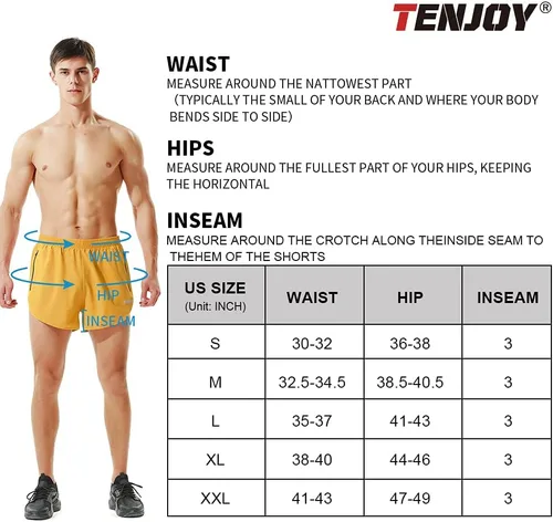 Vista 5 de TENJOY Pantalones cortos de correr para hombre, pantalones cortos de entrenamiento atlético para hombre, pantalones cortos deportivos de 3 pulgadas