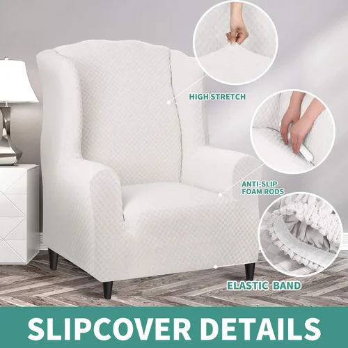 Vista 4 de YEMYHOM 1 funda elástica para silla con respaldo de ala + funda otomana de tamaño pequeño (blanco)