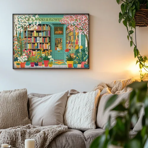 Vista 5 de PICKFORU Rompecabezas de Libro 1000 Piezas, Rompecabezas de Flores de Primavera para Adultos de Librería, Rompecabezas de Estantería en Flor como