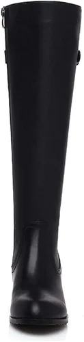 Vista 3 de TinaCus Women's Genuine Leather Round Toe Handmade Back Zip Comfort Low Heel Knee High Boots with Buckle