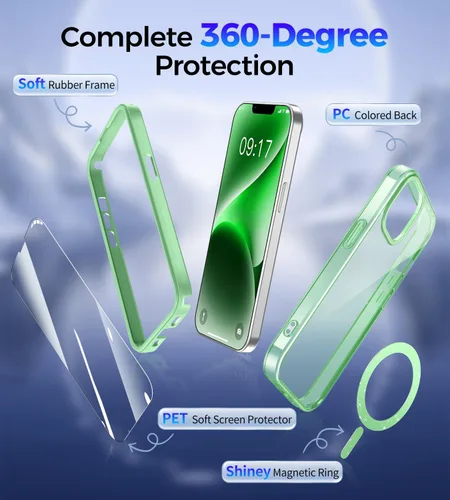 Vista 2 de Funda magnética brillante para iPhone 14/13, [Protector de pantalla integrado] [Compatible con Magsafe] Funda protectora de teléfono con parachoques