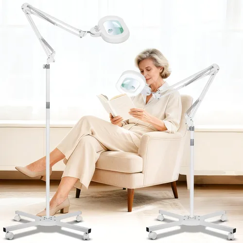 Vista 12 de KIRKAS Lupa de piso grande 12X con luz y soporte, color infinito regulable 2 en 1 lámpara de lupa iluminada para trabajo cercano, lectura