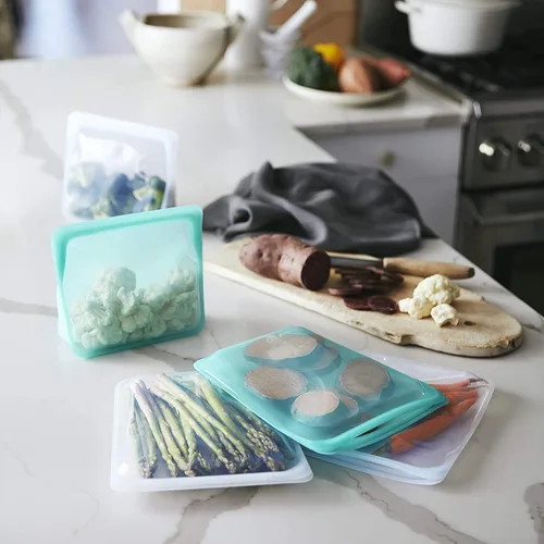 Vista 3 de Stasher Bolsas de almacenamiento de silicona reutilizables, contenedores de almacenamiento de alimentos, aptos para microondas y lavavajillas, sin