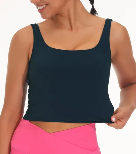 Vista 4 de THE GYM PEOPLE Brasier deportivo de cuello cuadrado para mujer, diseño de línea larga, extraíble, acolchado, para yoga