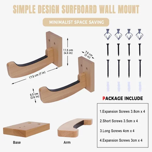 Vista 2 de Tablas de surf de madera para montar en la pared para almacenar y exhibir tus tablas de surf/skimboards/patinetas
