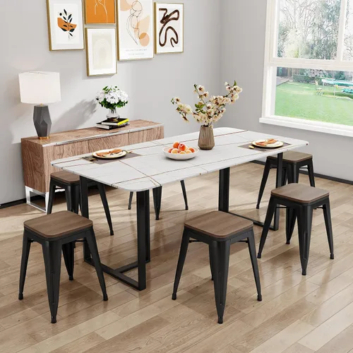 Vista 4 de Changjie Furniture Juego de 4 sillas de comedor de metal de 18 pulgadas, taburetes cortos apilables, sillas de aula (18 pulgadas, negro mate)