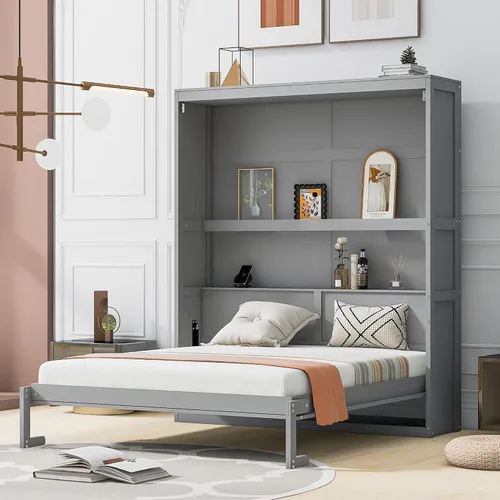 Vista 34 de Baúl móvil Murphy de tamaño Queen con módulo USB integrado de doble alimentación/USB, armario moderno y tradicional de madera maciza con cajón Gris-A