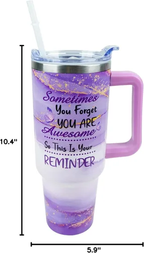 Vista 6 de Vaso de 40 onzas con asa y tapa con pajita a prueba de fugas Regalos inspiradores de cumpleaños del Día de la Madre para mujeres, hombres