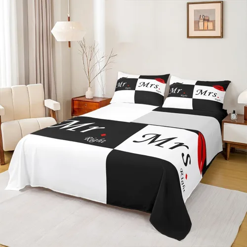 Vista 23 de Dog Side My Side - Juego de sábanas de tamaño Queen, color negro y blanco, sábana bajera ajustable para mujeres y hombres, sábanas románticas