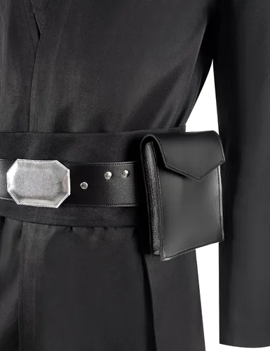 Vista 5 de Xuminvty Disfraz de Luke Skywalker Jedi negro para adultos, disfraz de Mandalorian Cosplay Luke chaqueta, cinturón, guante, pantalones, traje