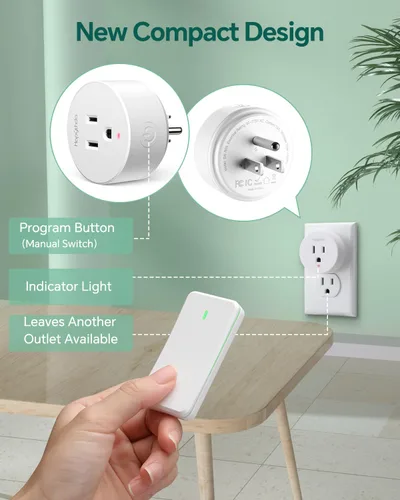 Vista 3 de Adaptador de Enchufe con Control Remoto, Interruptor Inalámbrico, Mini Enchufe Remoto para Luces y Electrodomésticos, Interruptor ON/OFF 15A/1500W