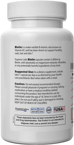 Vista 2 de Superior Labs – Mejor suplemento natural de biotina sin OMG – para un cabello y pestañas más deliciosas – Uñas más fuertes – Piel sana – Potenciador