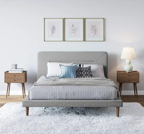 Vista 2 de Serta Sierra Collection - Cama de plataforma tapizada, diseño de perfil bajo, cabecera capitoné, tela texturizada suave, no requiere somier