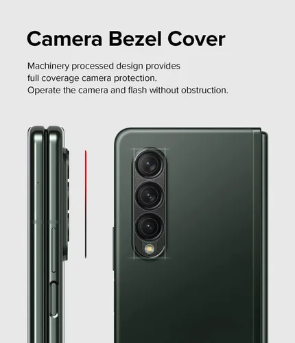Vista 4 de Ringke Protector de lente de cámara compatible con Samsung Galaxy Z Fold 3, marco de aluminio, resistente cubierta protectora - negro