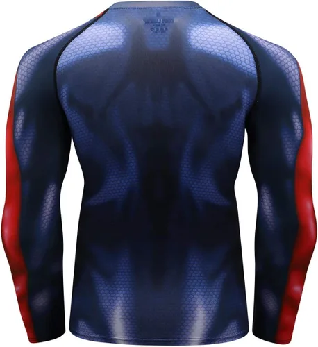 Vista 2 de Red Plume Camisetas de compresión de manga larga con impresión digital 3D para hombre, camiseta deportiva y fitness