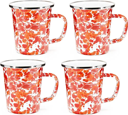 Vista 9 de Golden Rabbit Enamelware Latte Coffee or Tea Mugs, 16 ounce, Americana, Set of 4