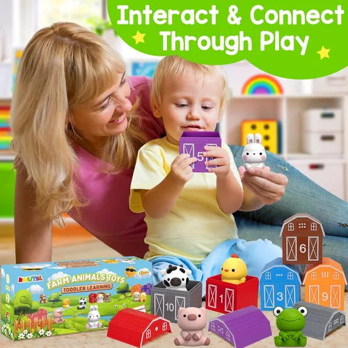 Vista 4 de KMUYSL Juguetes para niños y niñas de 1, 2, 3 años, set de juguetes de animales de granja, habilidades de conteo, combinación de colores, regalo