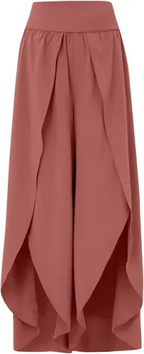 Vista 6 de Pantalones de pierna ancha con abertura y vuelo para mujer, pantalones de yoga de cintura alta, pantalones de pilates hippie, estilo bohemio, playa