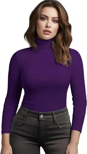 Vista 2 de Zengjo - Camiseta de manga larga con cuello de tortuga para mujer