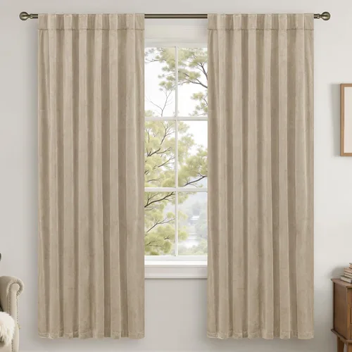 Vista 41 de LAMIT - Paneles de terciopelo beige para sala de estar de 72 pulgadas de largo, elegantes cortinas aisladas térmicamente e insonorizadas