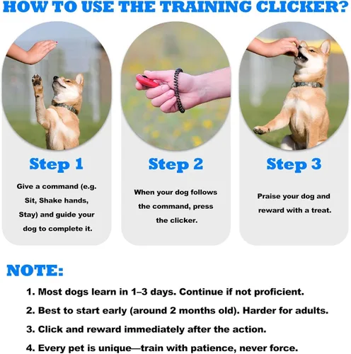 Vista 4 de Clicker de perro para entrenamiento con correa de muñeca, clicker de entrenamiento para cachorros, gatos, orinales, pájaros, caballos, mascotas